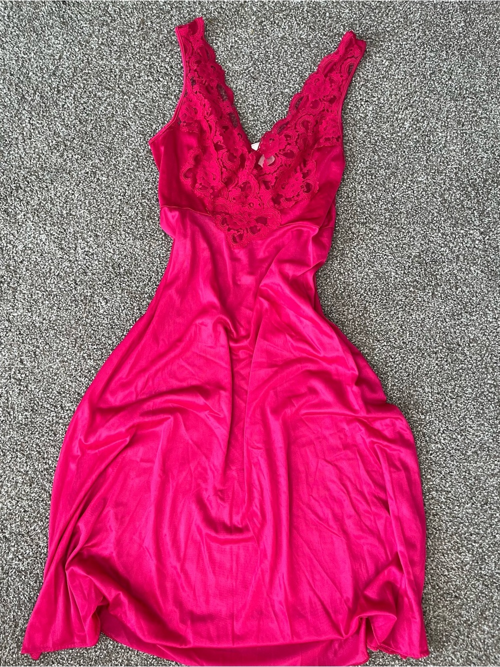 VTG Adonna Hot Pink Lace-Trim Night Slip